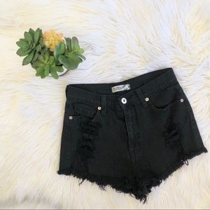 Black Distressed High Waisted Denim Shorts Size M